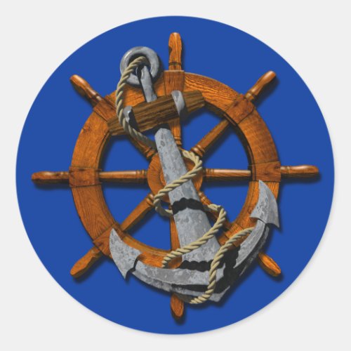 Nautical Ships Wheel And Anchor Classic Round Sticker