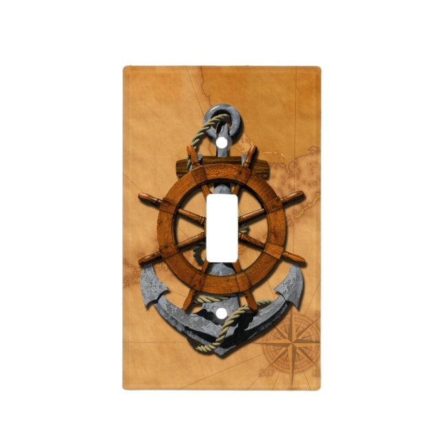 Nautical Ships Wheel And Anchor Light Switch Cover (Front)