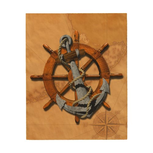 Nautical Ships Wheel And Anchor Wood Wall Decor