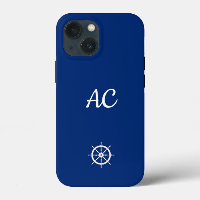 Nautical Ships Wheel Blue+White (Personalize) Case-Mate iPhone Case (Back)