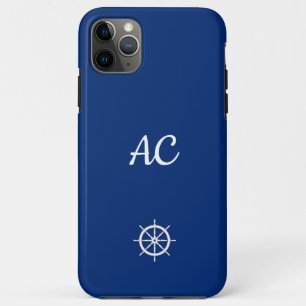 Nautical Ships Wheel Blue+White (Personalize) iPhone 11 Pro Max Case
