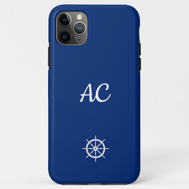 Nautical Ships Wheel Blue+White (Personalize) Case-Mate iPhone Case (Back)