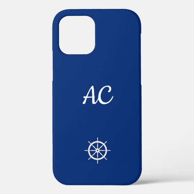 Nautical Ships Wheel Blue+White (Personalize) Case-Mate iPhone Case (Back)