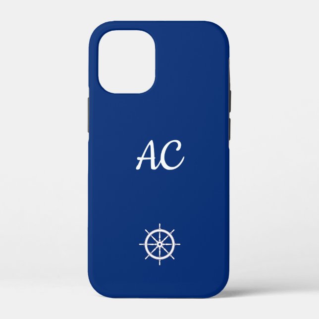 Nautical Ships Wheel Blue+White (Personalize) Case-Mate iPhone Case (Back)
