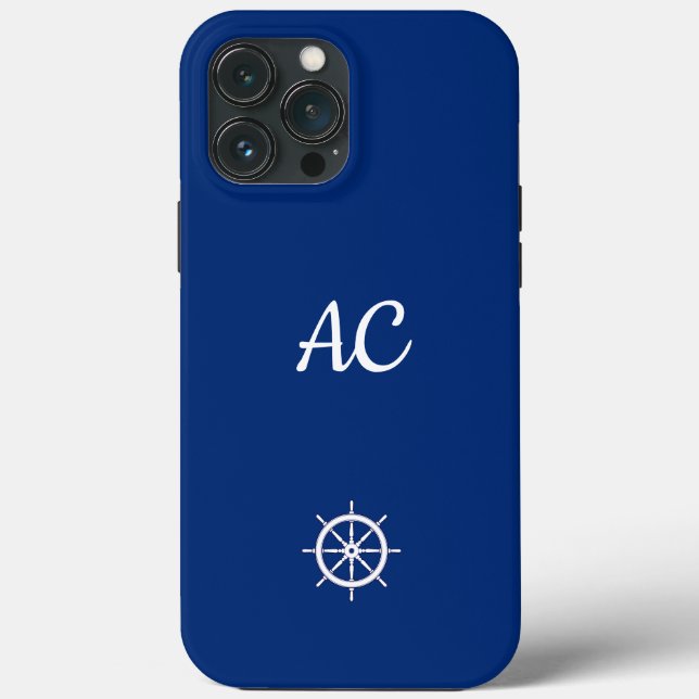 Nautical Ships Wheel Blue+White (Personalize) Case-Mate iPhone Case (Back)