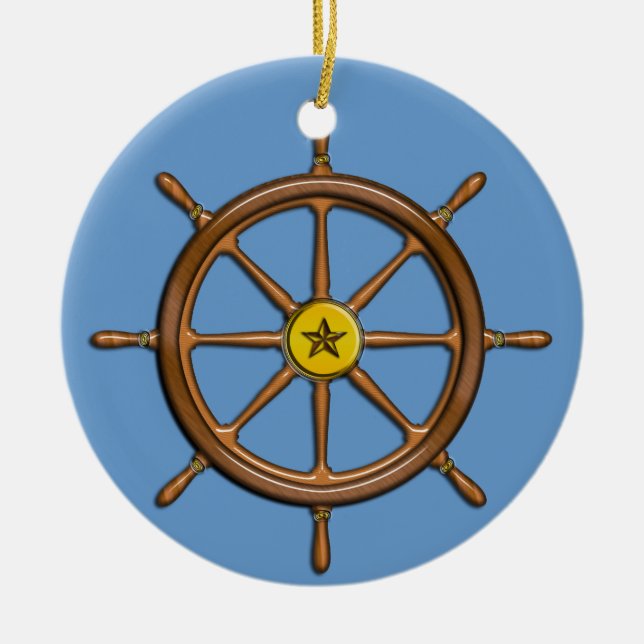 Nautical Ship's Wheel Ceramic Ornament (Front)