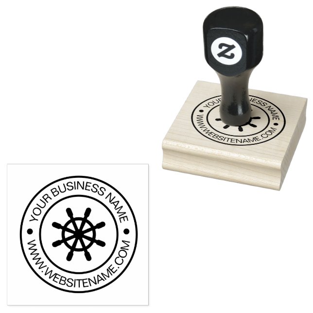 Nautical Ships Wheel Helm Business Text Custom     Rubber Stamp (Stamped)