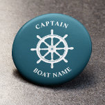 Nautical Ships Wheel Helm Captain Boat Name Button<br><div class="desc">Navy Deep Teal Nautical Ships Wheel - Helm and Your Personalized Boat Name and Customizable Captain Rank Button.</div>