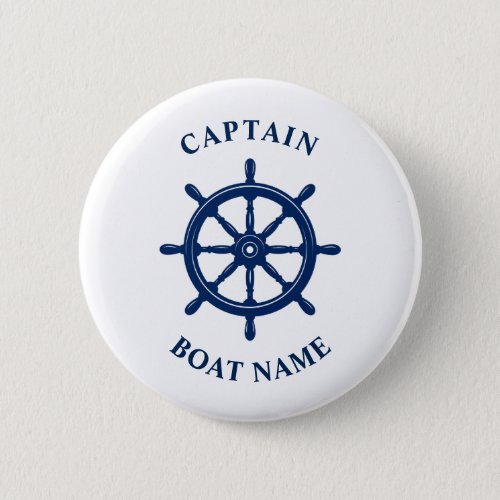 Nautical Ships Wheel Helm Captain Boat Name Navy Button