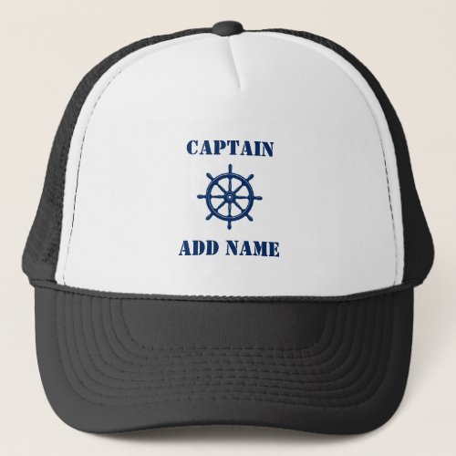 Nautical Ships Wheel Helm Captain or Boat Name Trucker Hat