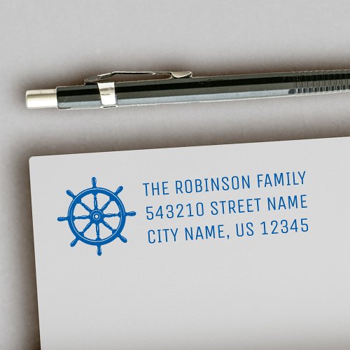 Nautical Ships Wheel Helm Personal Address or Text Self_inking Stamp