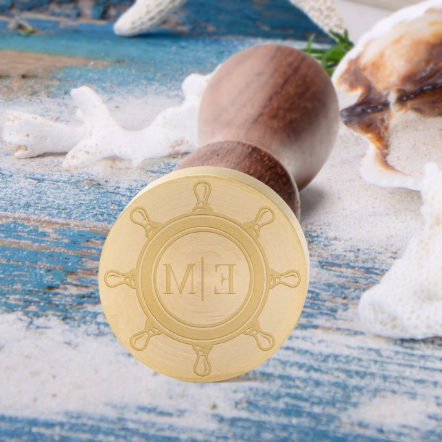 Nautical Ships Wheel Monogram Wedding Wax Seal Stamp (Creator Uploaded)
