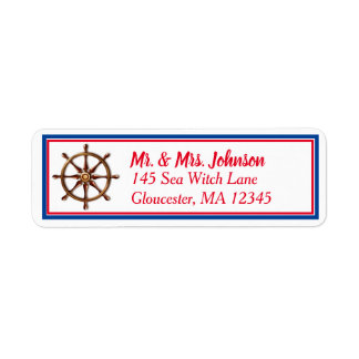 Nautical Ships Wheel - Red White and Blue Address  Label