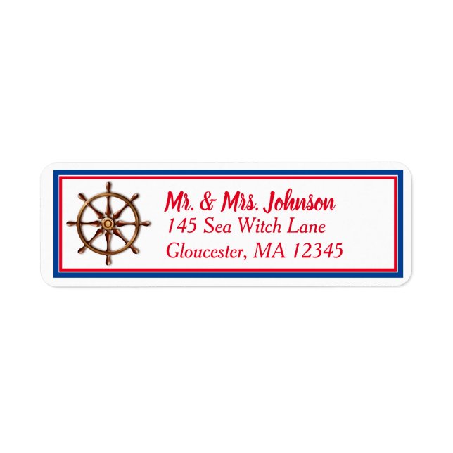Nautical Ships Wheel - Red White and Blue Address  Label (Front)