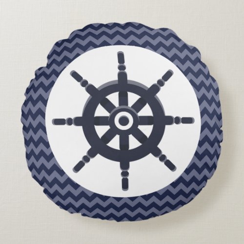 Nautical Ships Wheel Sailor Navy Chevron Nursery Round Pillow