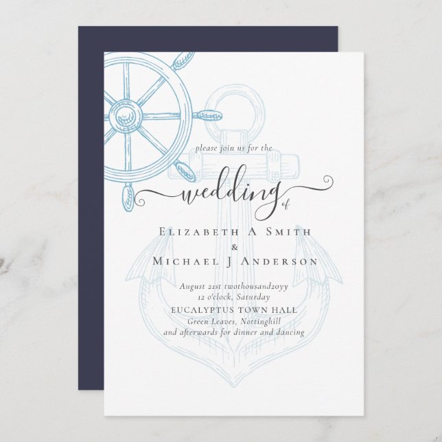 Nautical Ships Wheel Wedding (Front/Back)