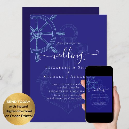 Nautical Ships Wheel Wedding Invitation