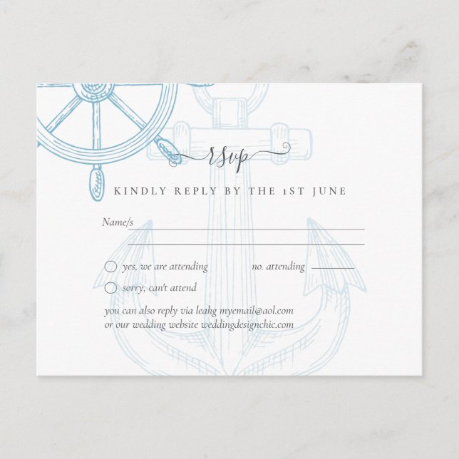 Nautical Ships Wheel Wedding Postcard (Front)