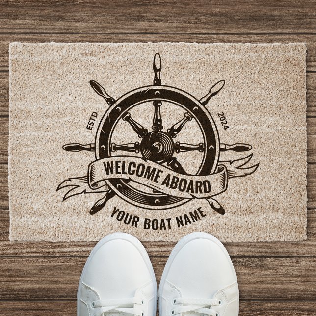 Nautical Ship's Wheel Welcome Aboard Doormat Fiber Doormat (Creator Uploaded)