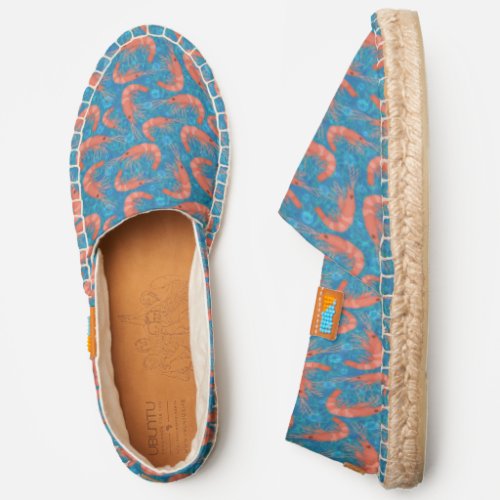 Nautical Shrimp Prawn and Coral Aqua Blue Pattern Espadrilles