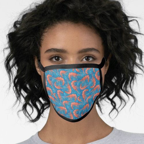 Nautical Shrimp Prawn and Coral Aqua Blue Pattern Face Mask