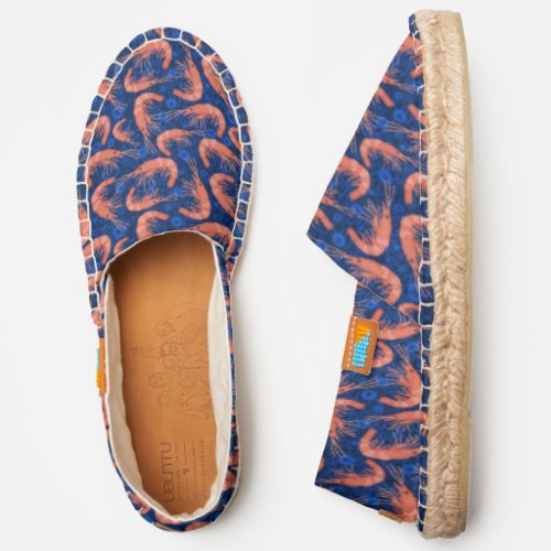 Nautical Shrimp Prawn and Coral Navy Blue Pattern Espadrilles