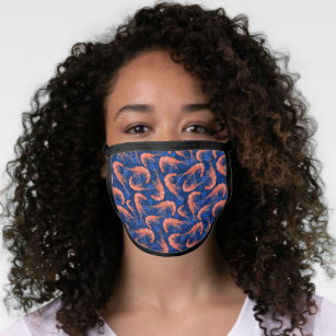 Nautical Shrimp Prawn and Coral Navy Blue Pattern Face Mask
