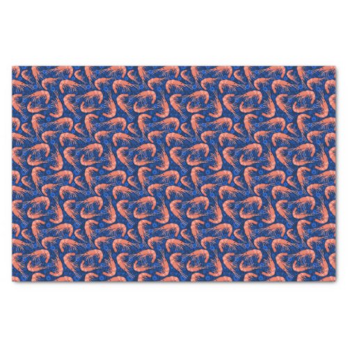 Nautical Shrimp Prawn and Coral Navy Blue Pattern Tissue Paper