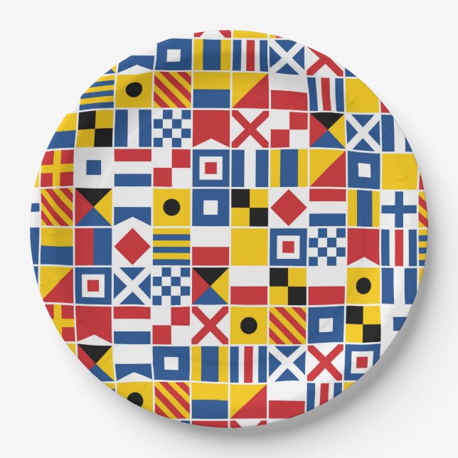 Nautical Signal Flags Pattern Paper Plates (Front)