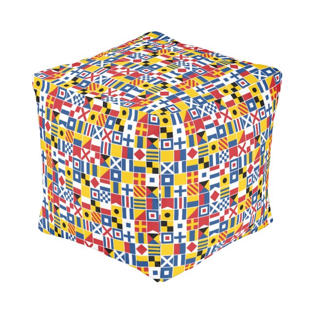 Nautical Signal Flags Pattern Pouf (Angled Back)