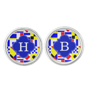Nautical Signal Flags Royal Quatrefoil Monogram Cufflinks