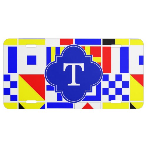 Nautical Signal Flags Royal Quatrefoil Monogram License Plate