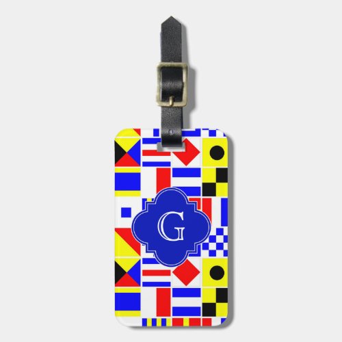 Nautical Signal Flags Royal Quatrefoil Monogram Luggage Tag