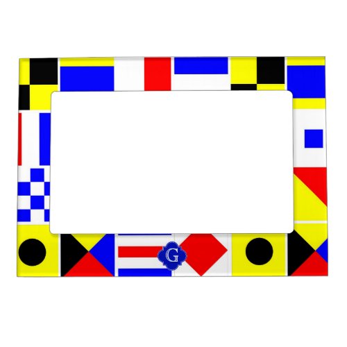 Nautical Signal Flags Royal Quatrefoil Monogram Magnetic Photo Frame