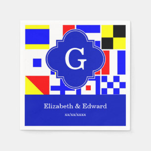 Nautical Signal Flags Royal Quatrefoil Monogram Paper Napkins
