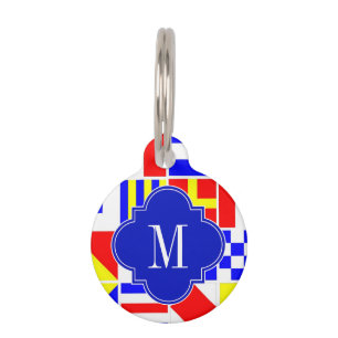 Nautical Signal Flags Royal Quatrefoil Monogram Pet Name Tag