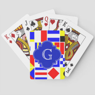Nautical Signal Flags Royal Quatrefoil Monogram Poker Cards