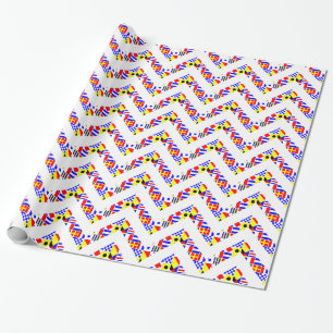 Nautical Signal Flags White XL Chevron Pattern Wrapping Paper