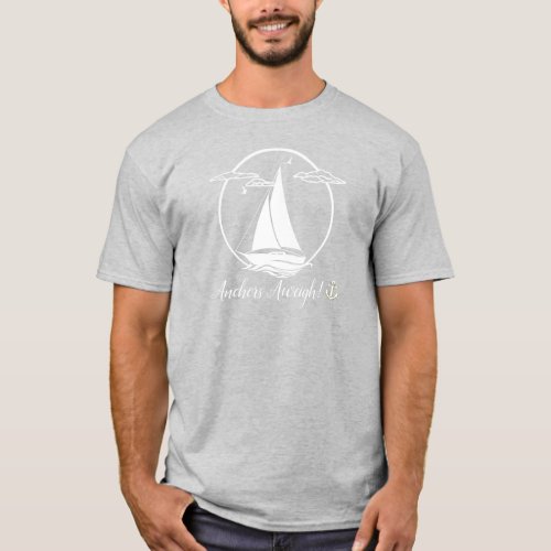 Nautical silhouette sailboatanchors aweigh T_Shirt