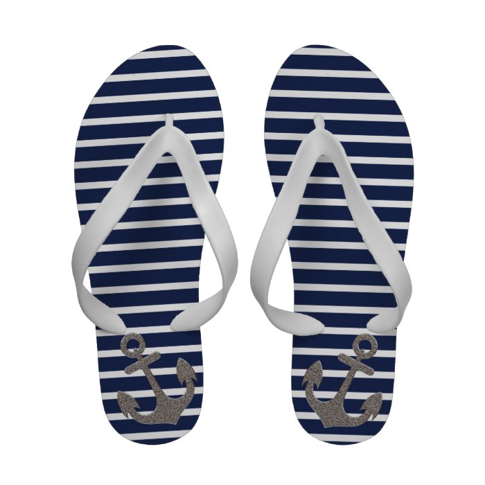 Nautical Silver Anchor Flip Flops