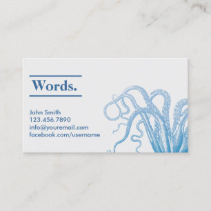 Nautical Silver & Blue Octopus Business Card