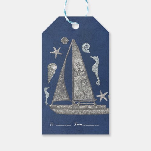 Nautical Silver Boat  Beach Things Elegant Favor Gift Tags