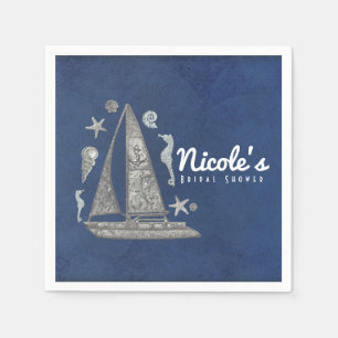 Nautical Silver Boat & Beach Things Elegant Party Paper Napkins
