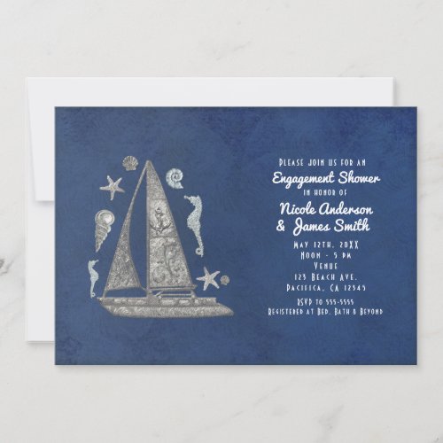 Nautical Silver Boat  Beach Things Invitations