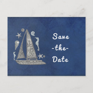 Nautical Silver Boat & Beach Things Save the Date Announcement Postcard