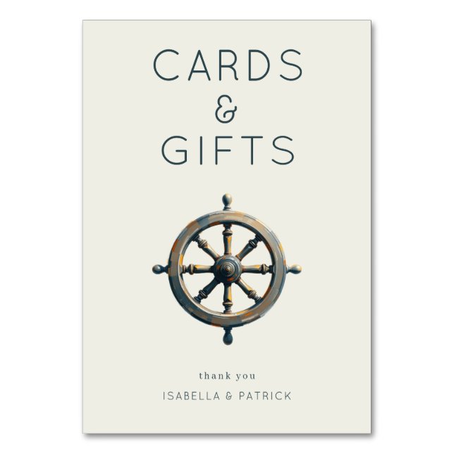 Nautical Silver Realistic Ship's Wheel Table Number (Front)