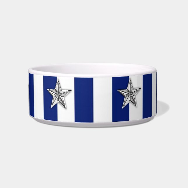 Nautical Silver Star on Blue Stripes Bowl (Front)