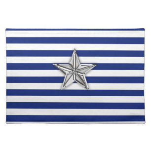 Nautical Silver Star on Blue Stripes Placemat