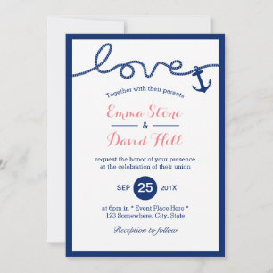 Nautical Simple Border Anchor & Rope Wedding Invitation