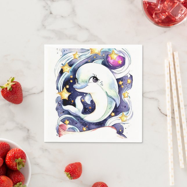 Nautical Simple Children's Dolphin Birthday Napkins (Insitu)